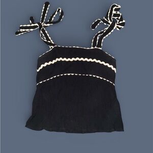 Black and White Camisole with Scalloped trim and Tie Straps